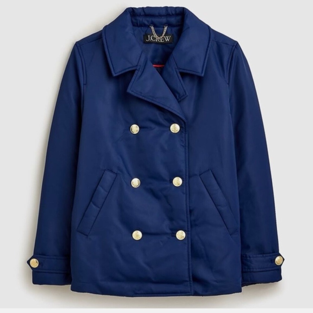 JCREW SZ SM PRIMALOFT Peacoat Puffer Jacket Lightweight Shiny Nylon Blue Small